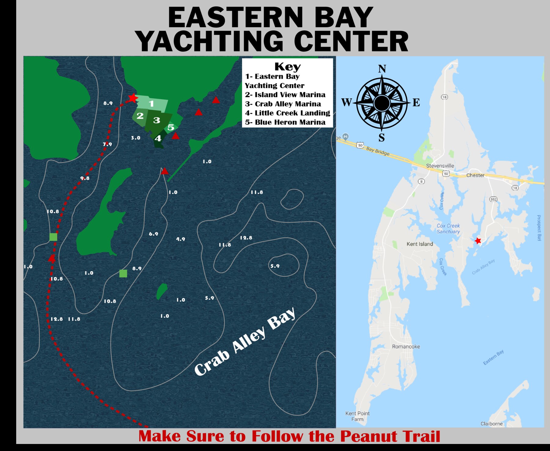 Map showing the route to Eastern Bay Yachting Center