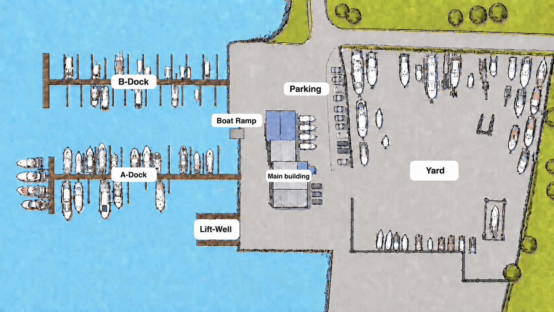 Overhead site map of the yard